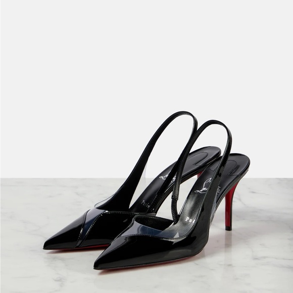 Christian Louboutin Posticha 80 Leather and PVC Slingback Pumps - Picture 3 of 8